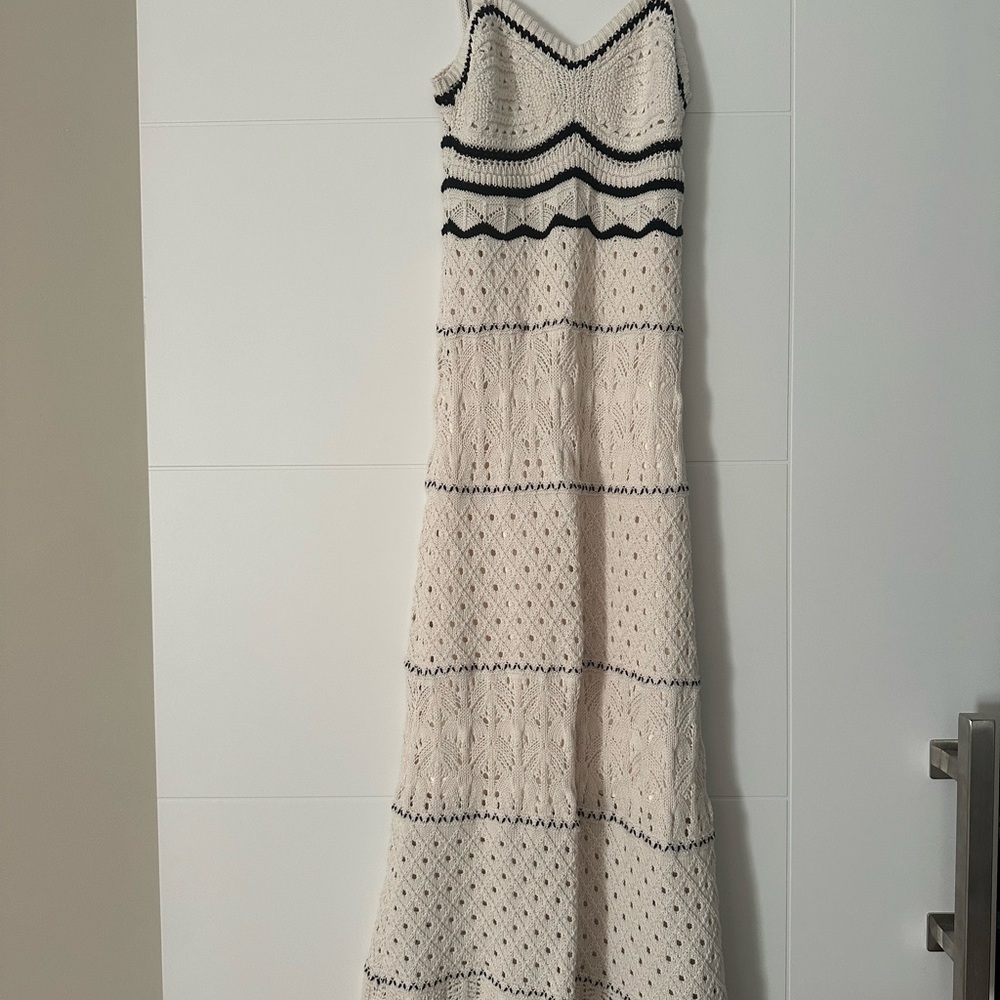 Elegant Cream and Black Knit Dress